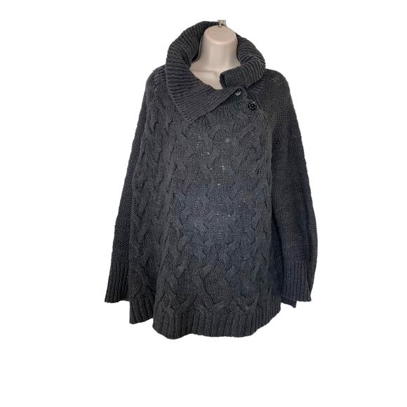 Free People Gray Cable Knit Folding Cowlneck Oversized Pullover Sweater-Medium - Picture 1 of 15
